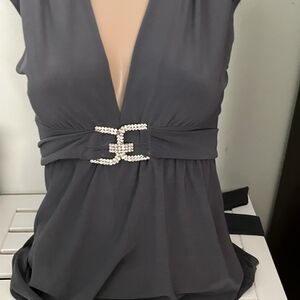 Elegant Gray Women's Top with Pearl Accent